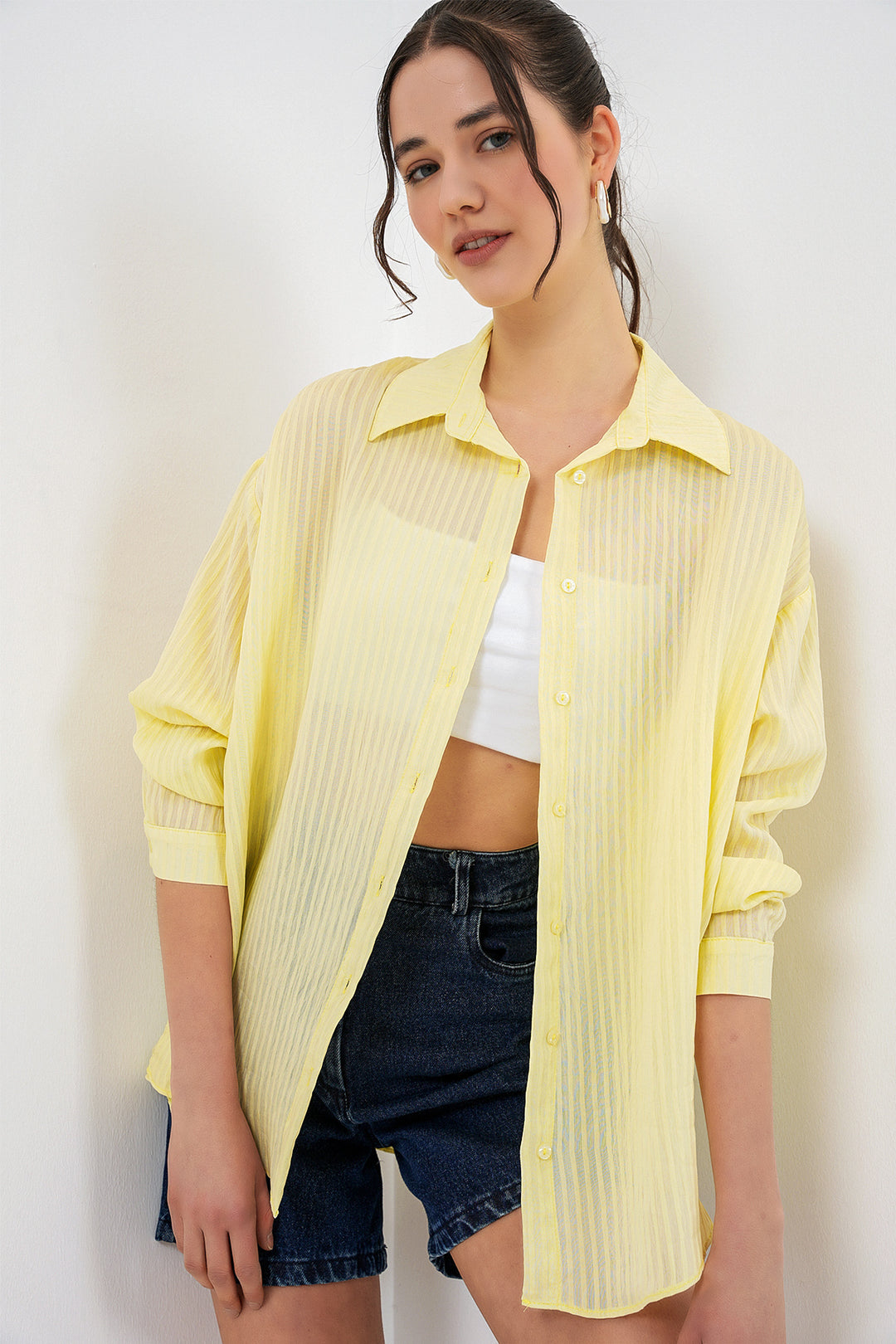 Bigdart Chemise longue oversize femme 20320 - Jaune
