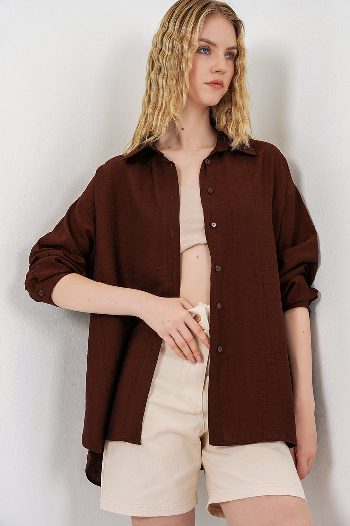 Bigdart Chemise longue oversize femme 20334 - Marron