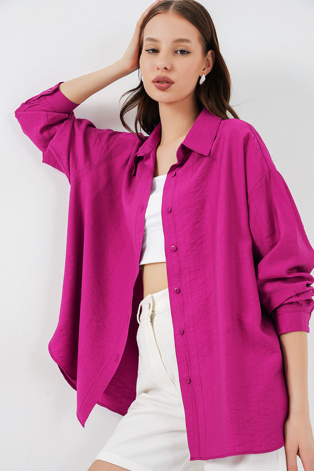 Bigdart Chemise longue oversize femme 20334 - Rose foncé