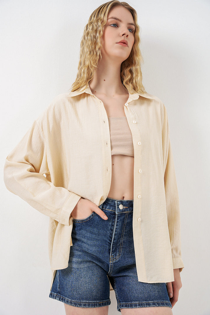 Bigdart Chemise longue oversize femme 20334 - Crème