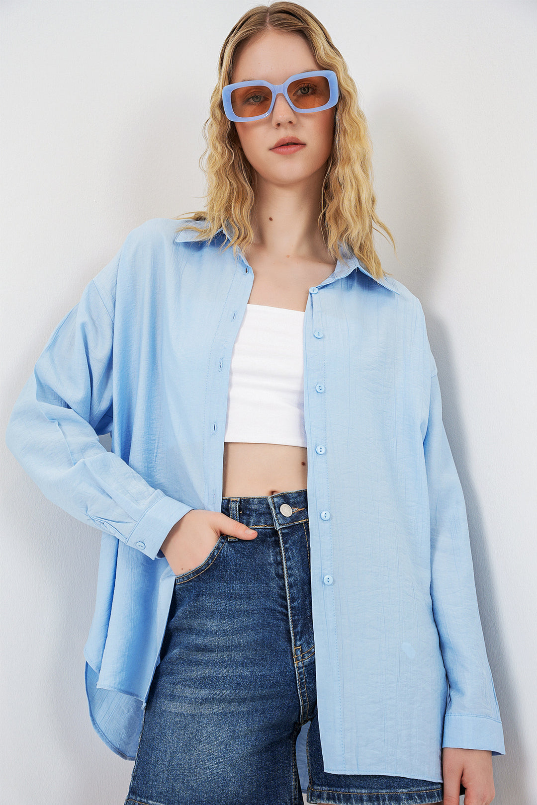 Bigdart Chemise oversize longue pour femme 20334 - Bleu