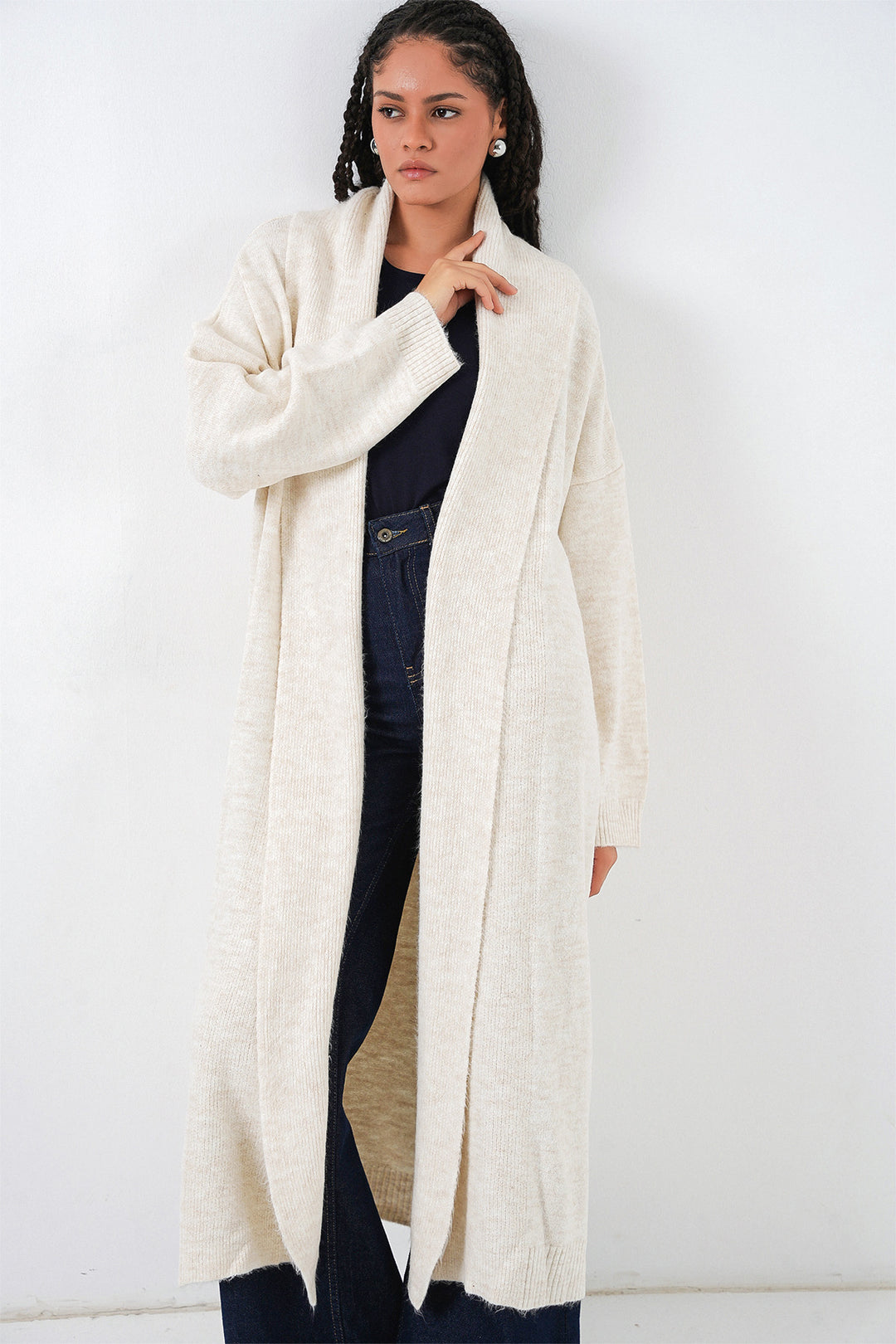 Bigdart Gilet en Tricot Oversize Long Femme 15924 - Écru