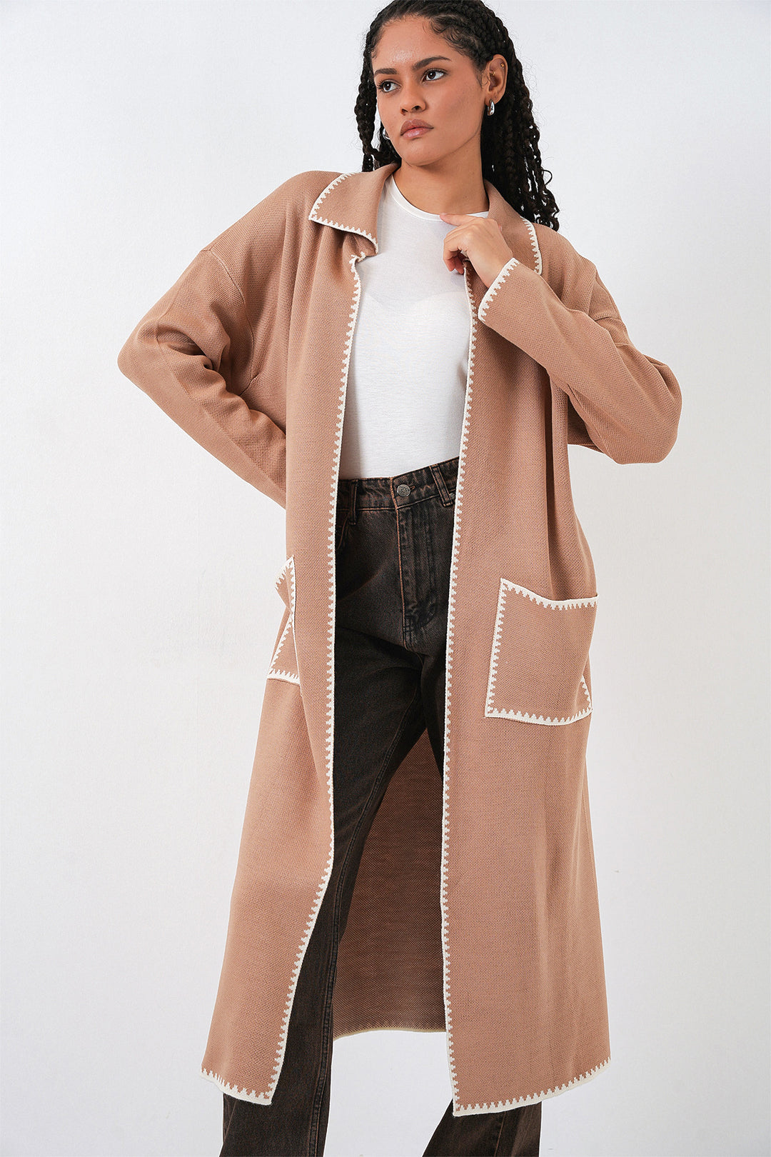 Bigdart Cardigan Tricot Oversize Long Femme 15962 - Camel