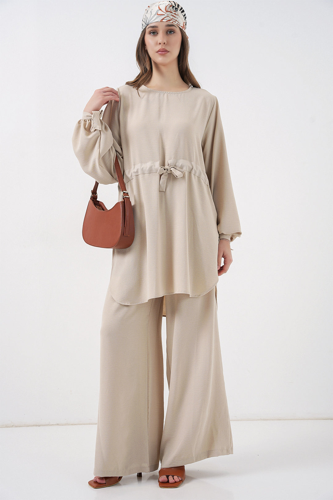 Bigdart Ensemble tunique longue et pantalon pour femme 6719 - Crème