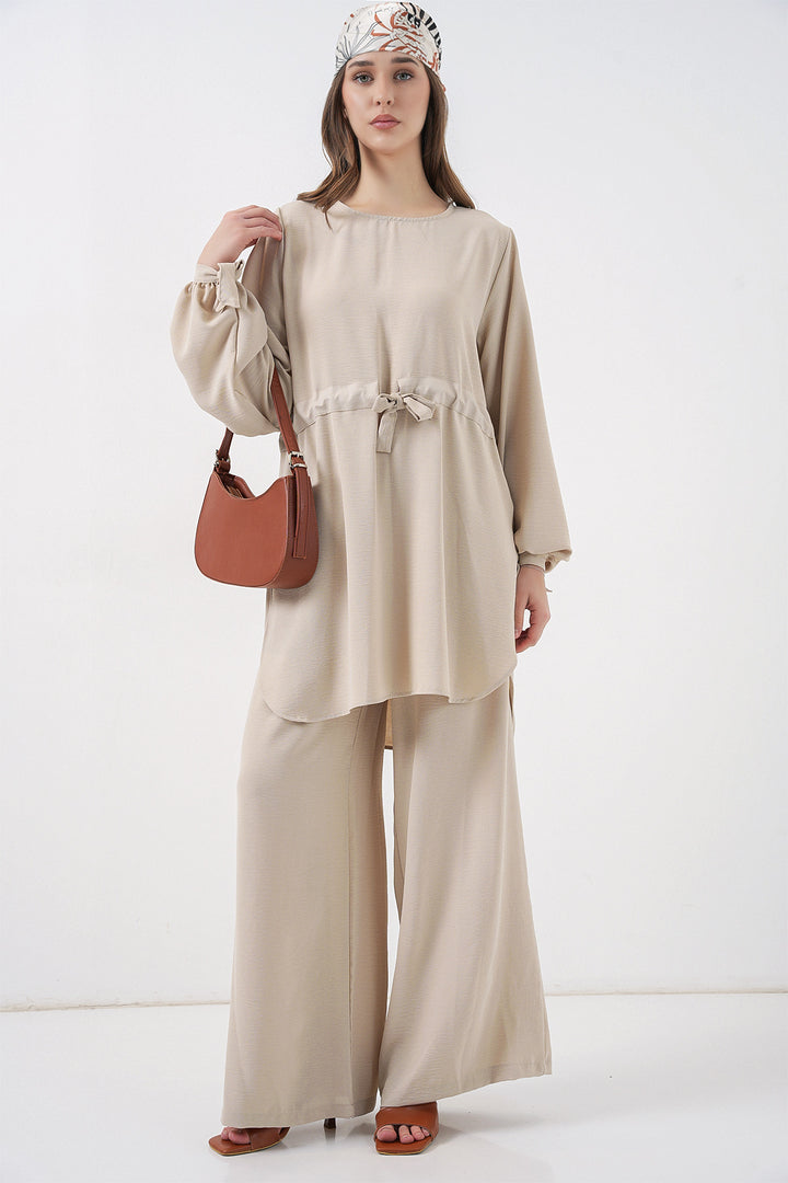 Bigdart Ensemble tunique longue et pantalon pour femme 6719 - Crème