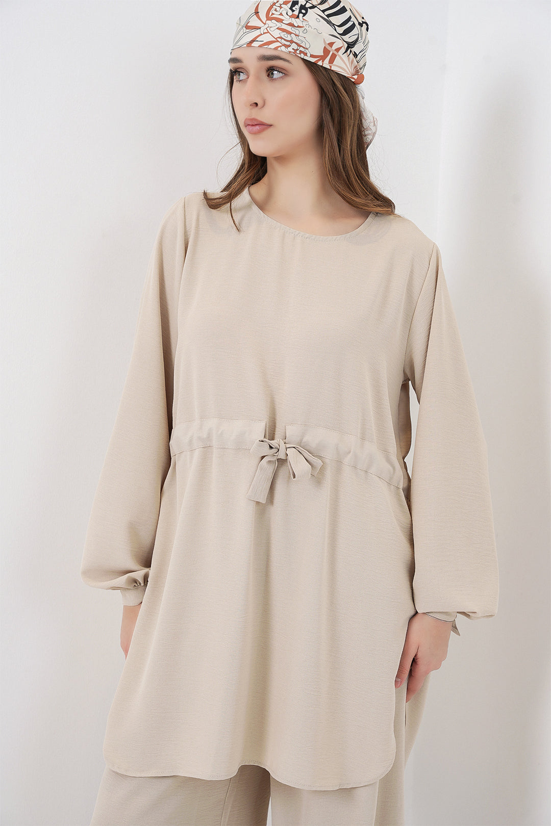 Bigdart Ensemble tunique longue et pantalon pour femme 6719 - Crème