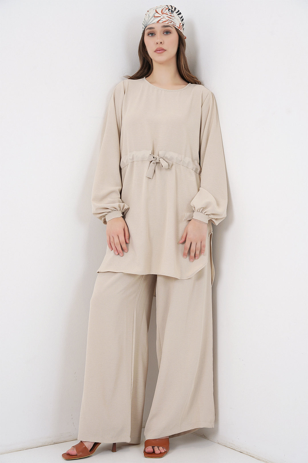 Bigdart Ensemble tunique longue et pantalon pour femme 6719 - Crème