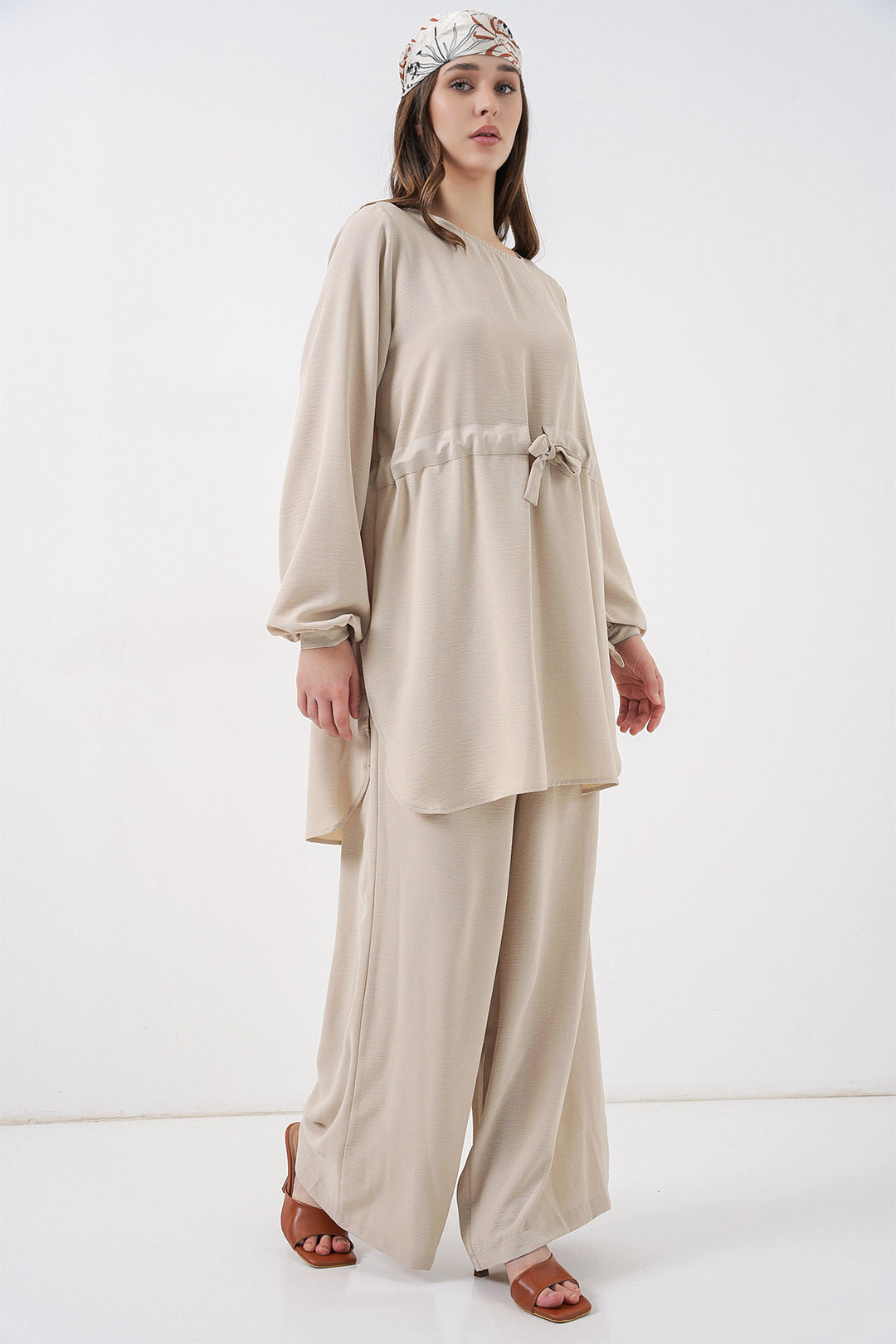 Bigdart Ensemble tunique longue et pantalon pour femme 6719 - Crème