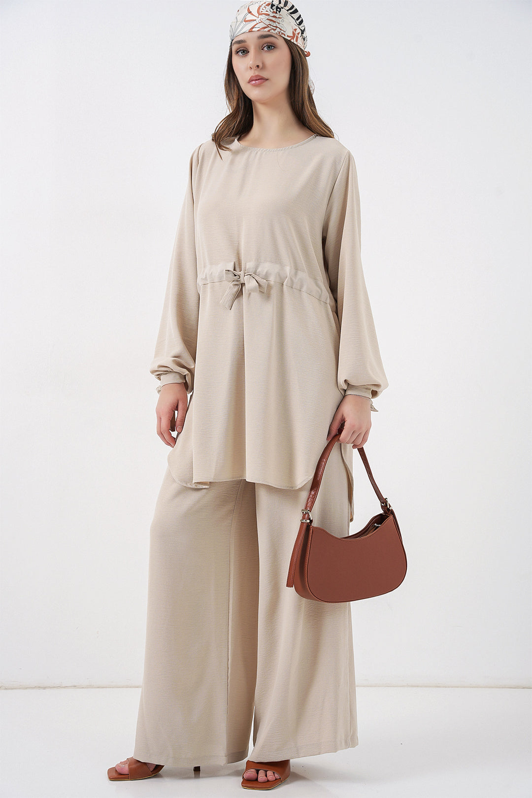 Bigdart Ensemble tunique longue et pantalon pour femme 6719 - Crème
