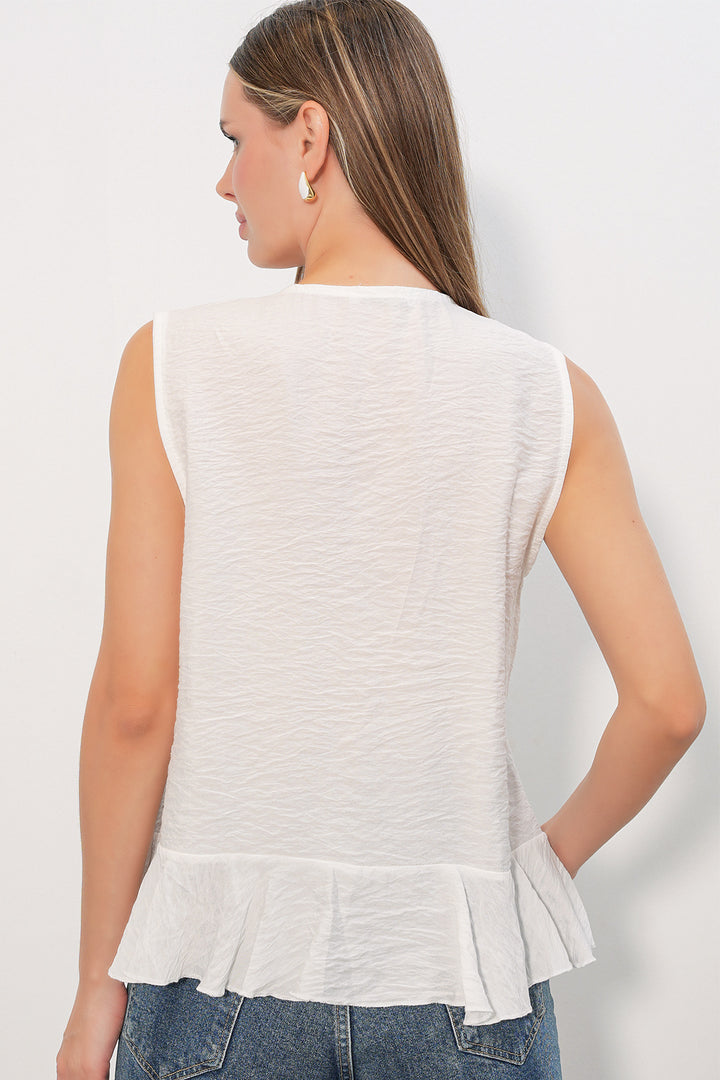 Bigdart Chemise à volants avec détail de col en V femme 40033 - Blanc