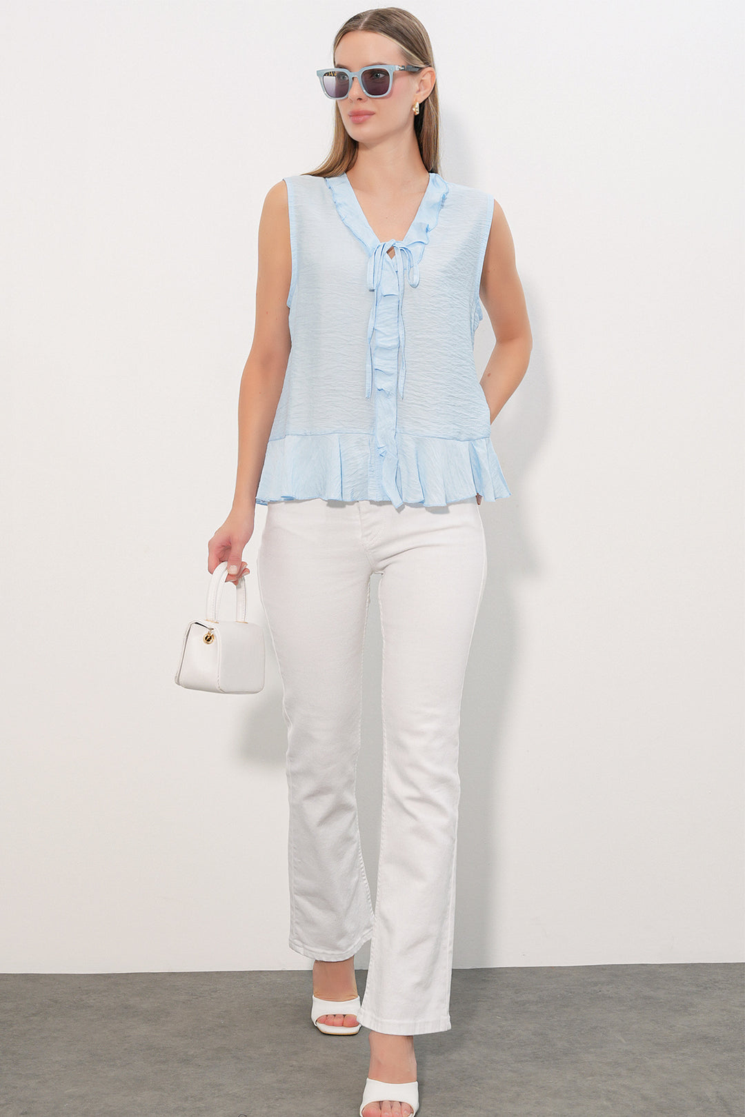 Bigdart Chemise à volants avec détail de col en V femme 40033 - Bleu