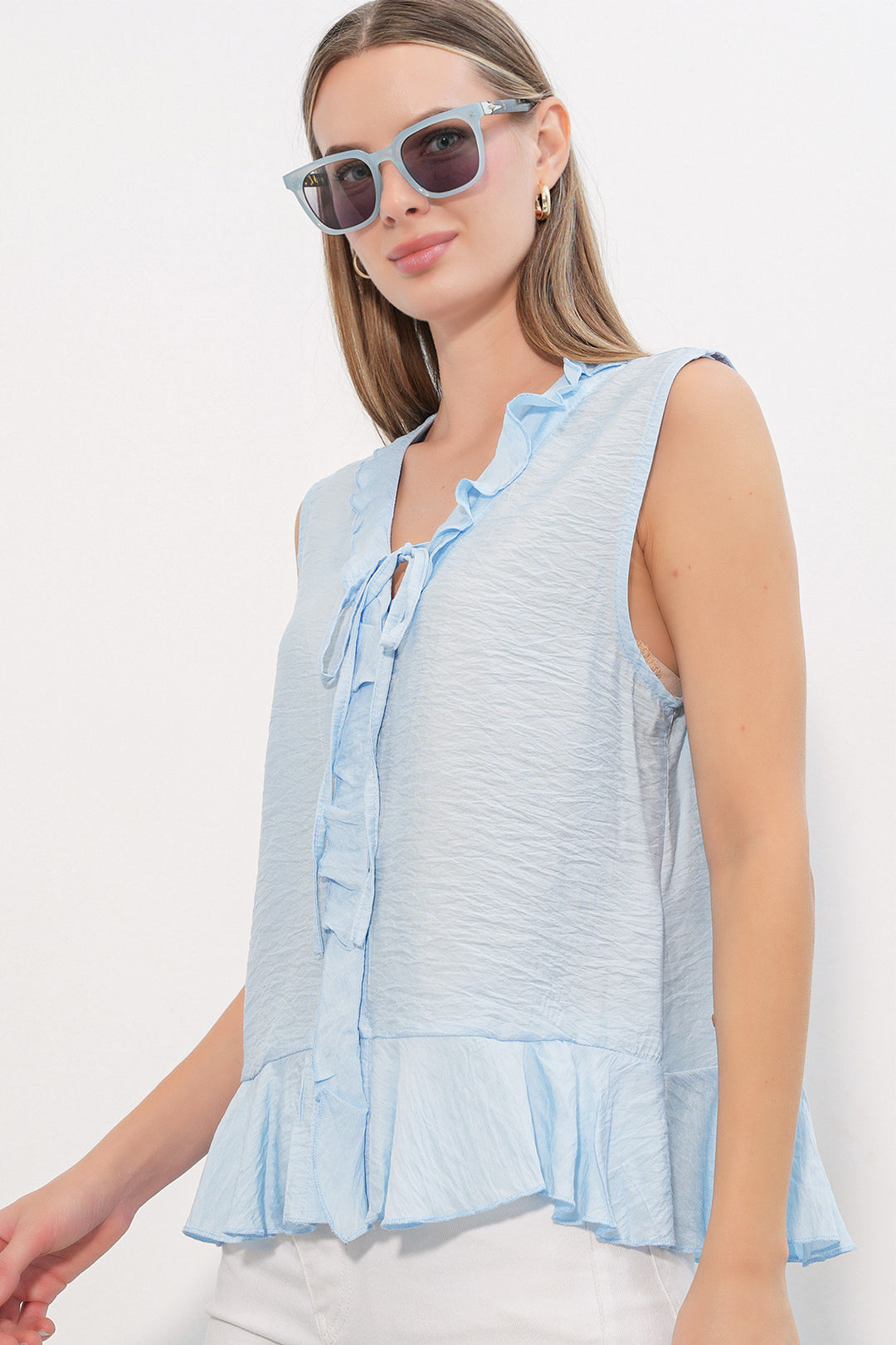 Bigdart Chemise à volants avec détail de col en V femme 40033 - Bleu