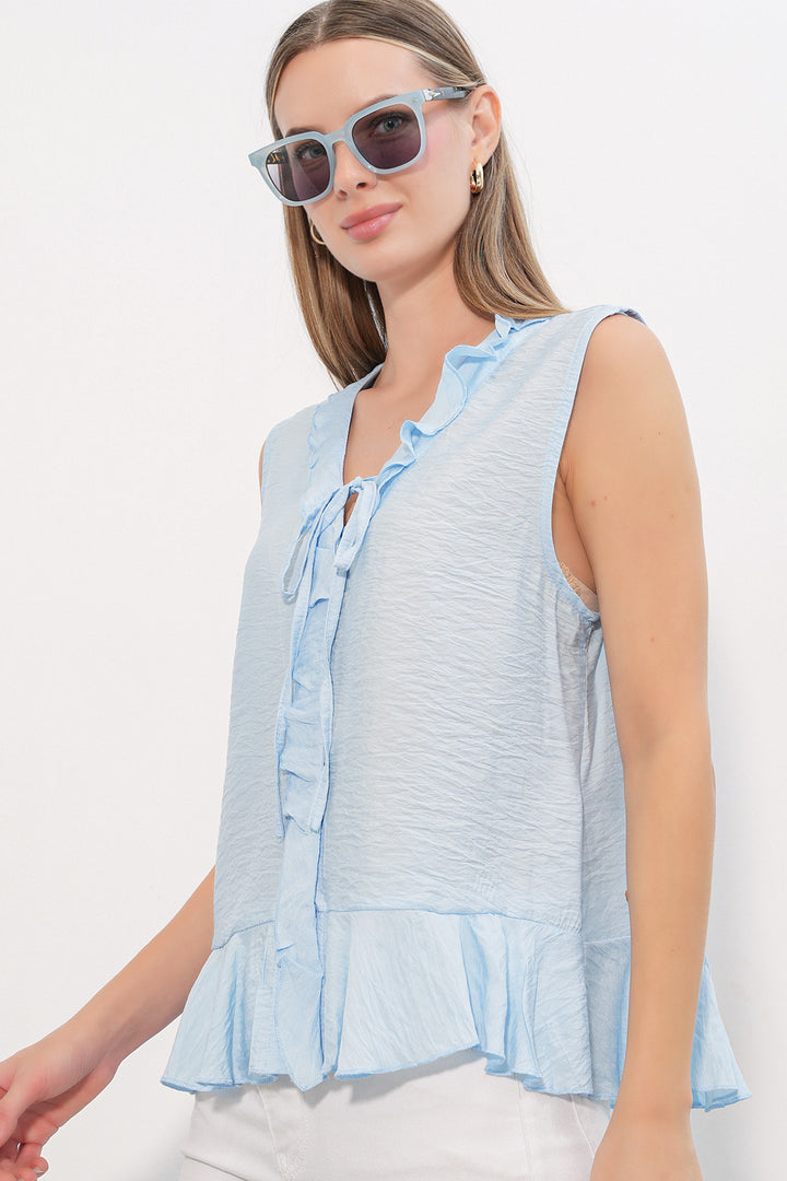 Bigdart Chemise à volants avec détail de col en V femme 40033 - Bleu