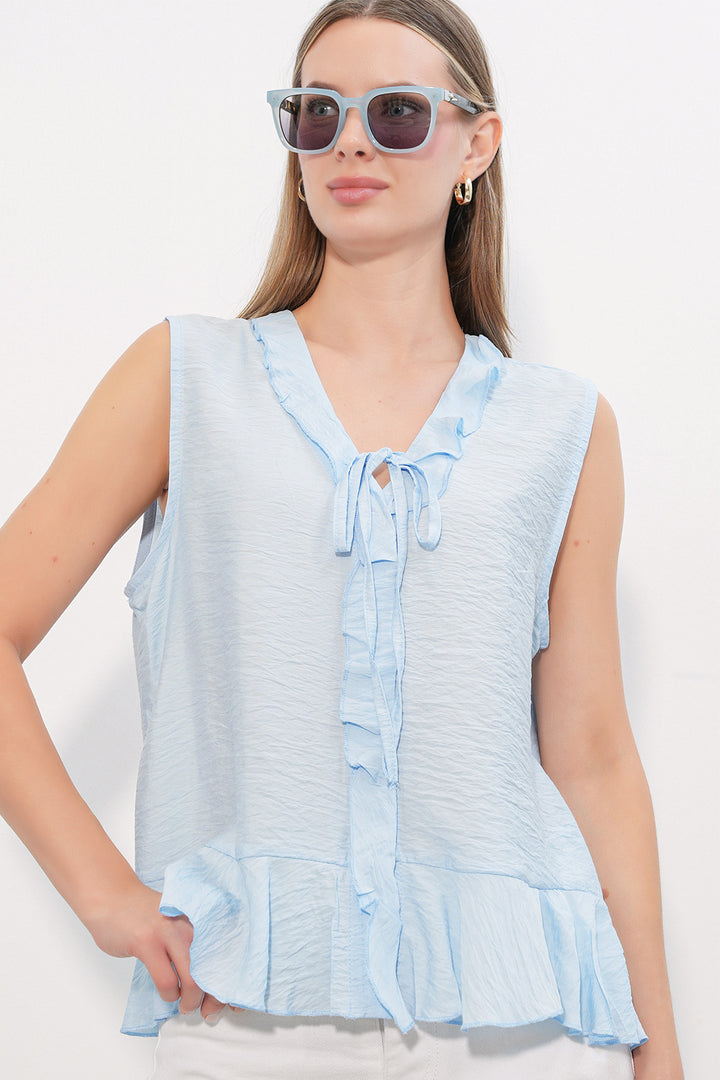 Bigdart Chemise à volants avec détail de col en V femme 40033 - Bleu