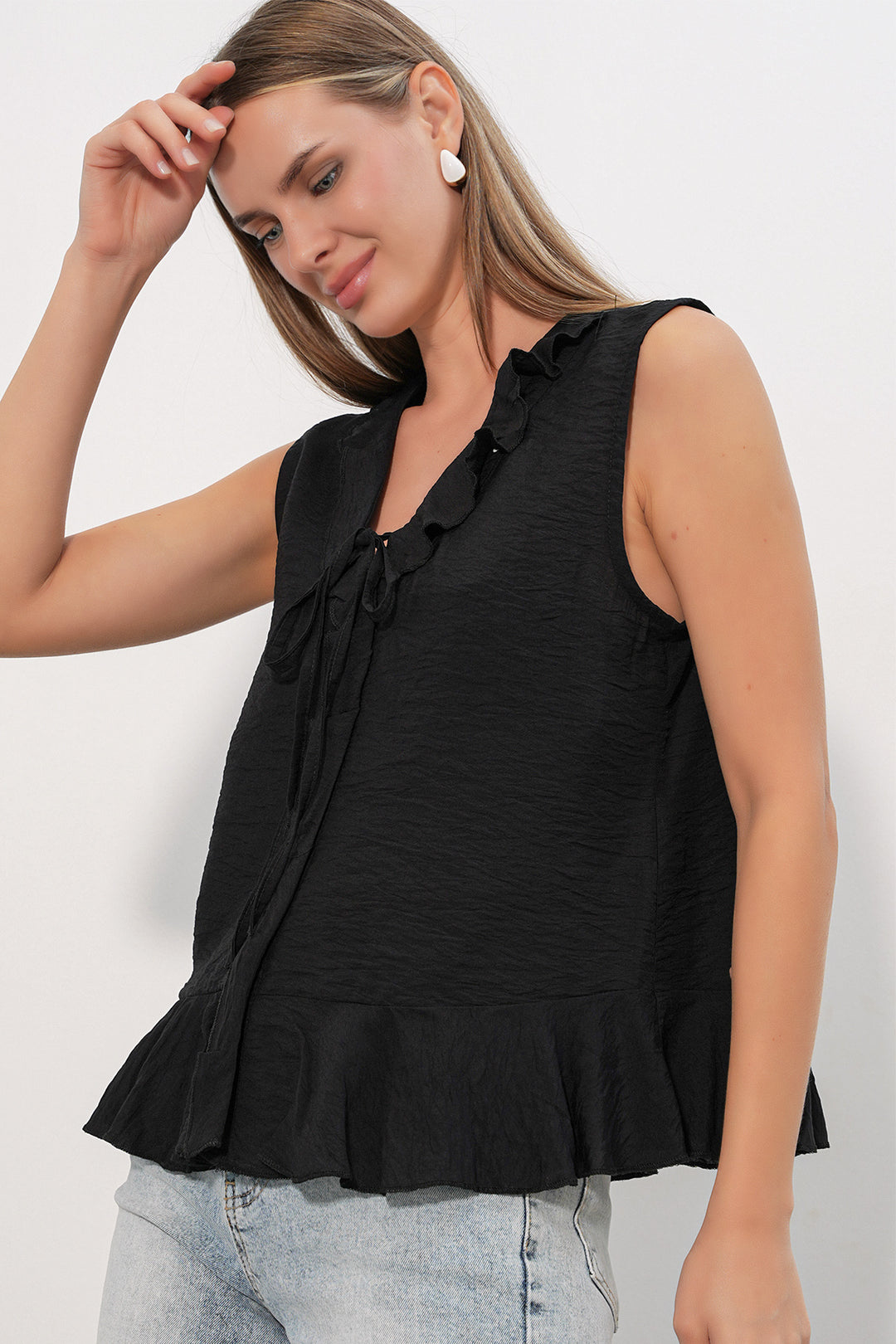 Bigdart Chemise à volants avec détail de col en V femme 40033 - Noir