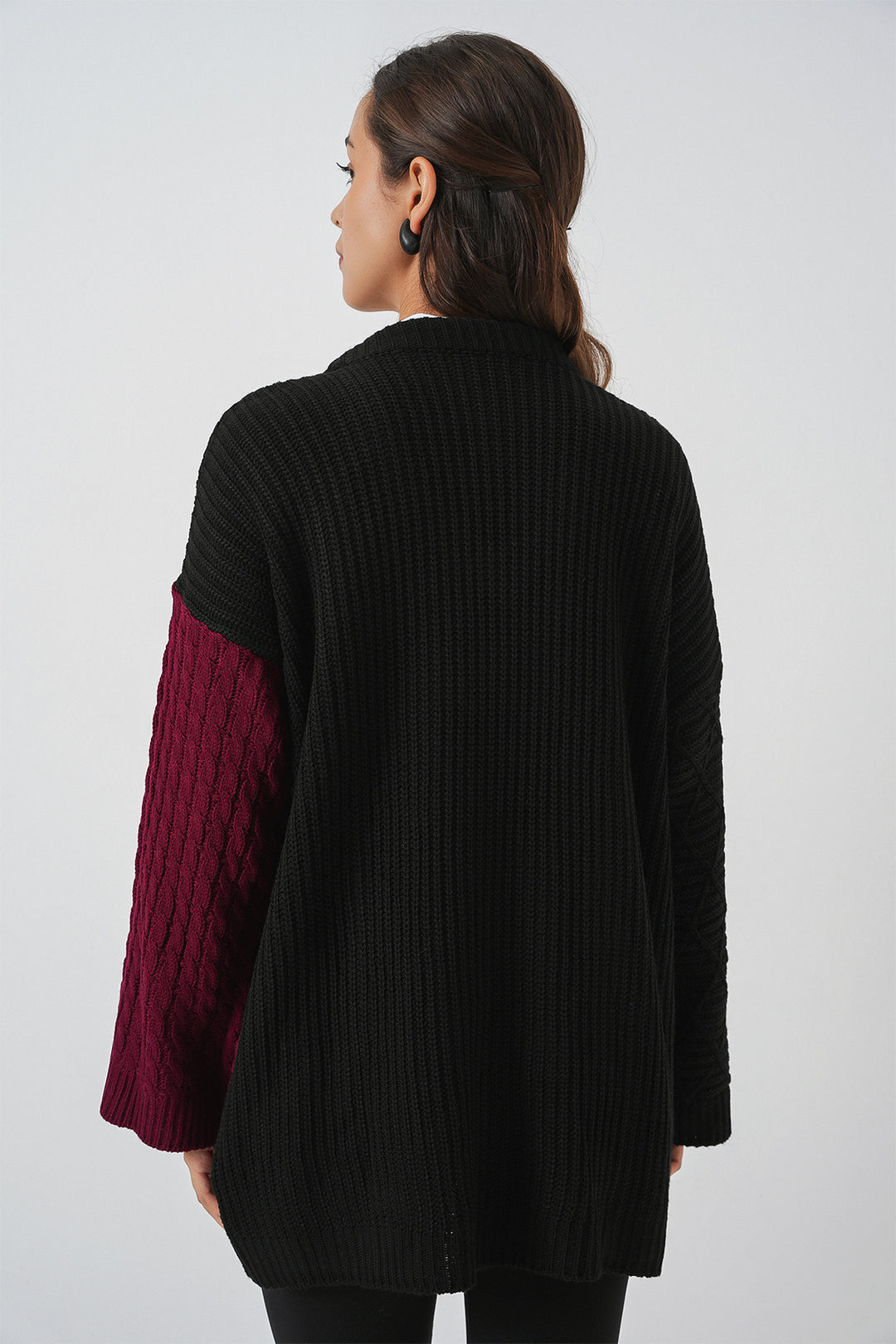 Bigdart Pull en tricot à motifs à col en V pour femme 15933 - Bordeaux