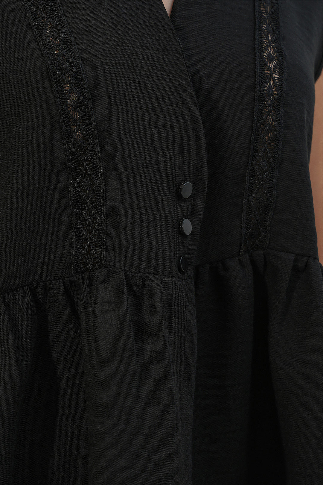 Bigdart Blouse en lin à dentelle et col en V 40026 pour femme - Noir
