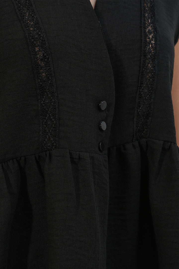Bigdart Blouse en lin à dentelle et col en V 40026 pour femme - Noir