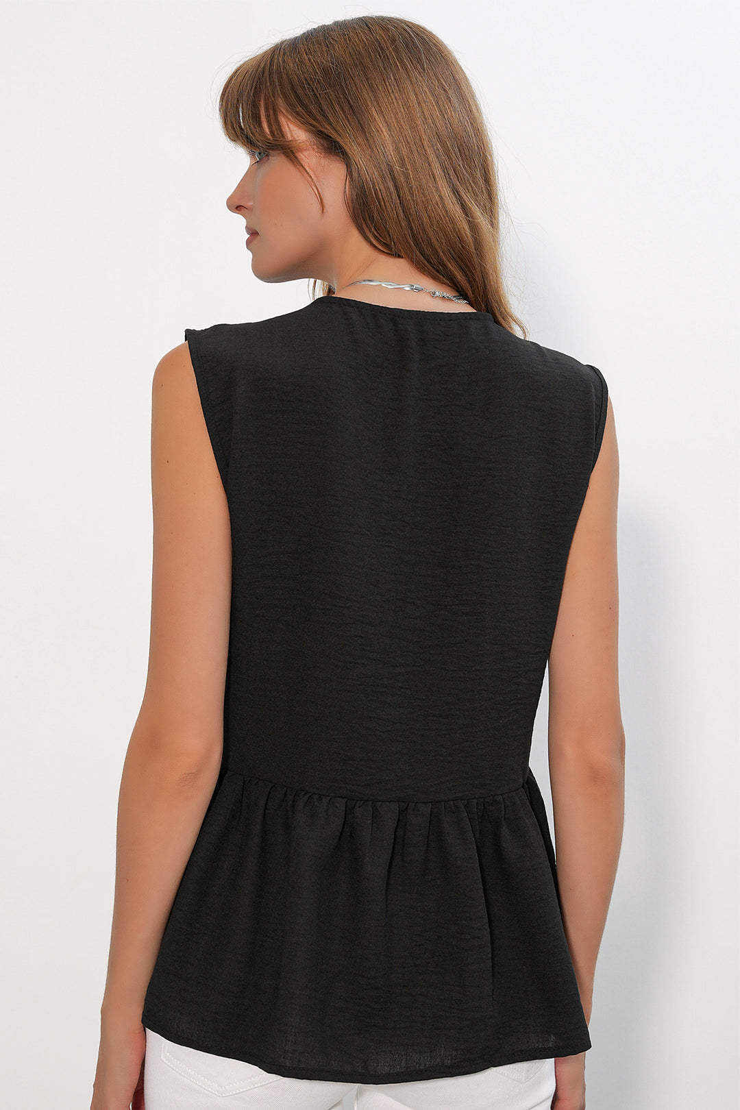 Bigdart Blouse en lin à dentelle et col en V 40026 pour femme - Noir