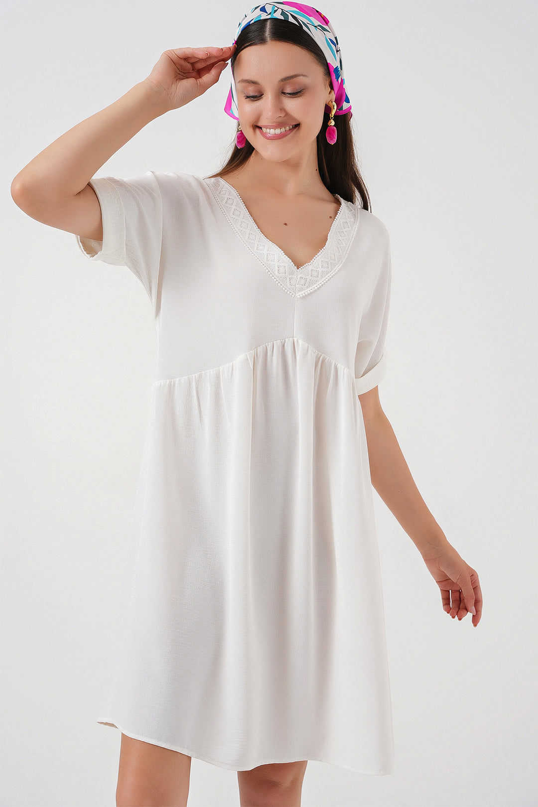 Bigdart Robe à manches courtes en V pour femme 2567 - Blanc