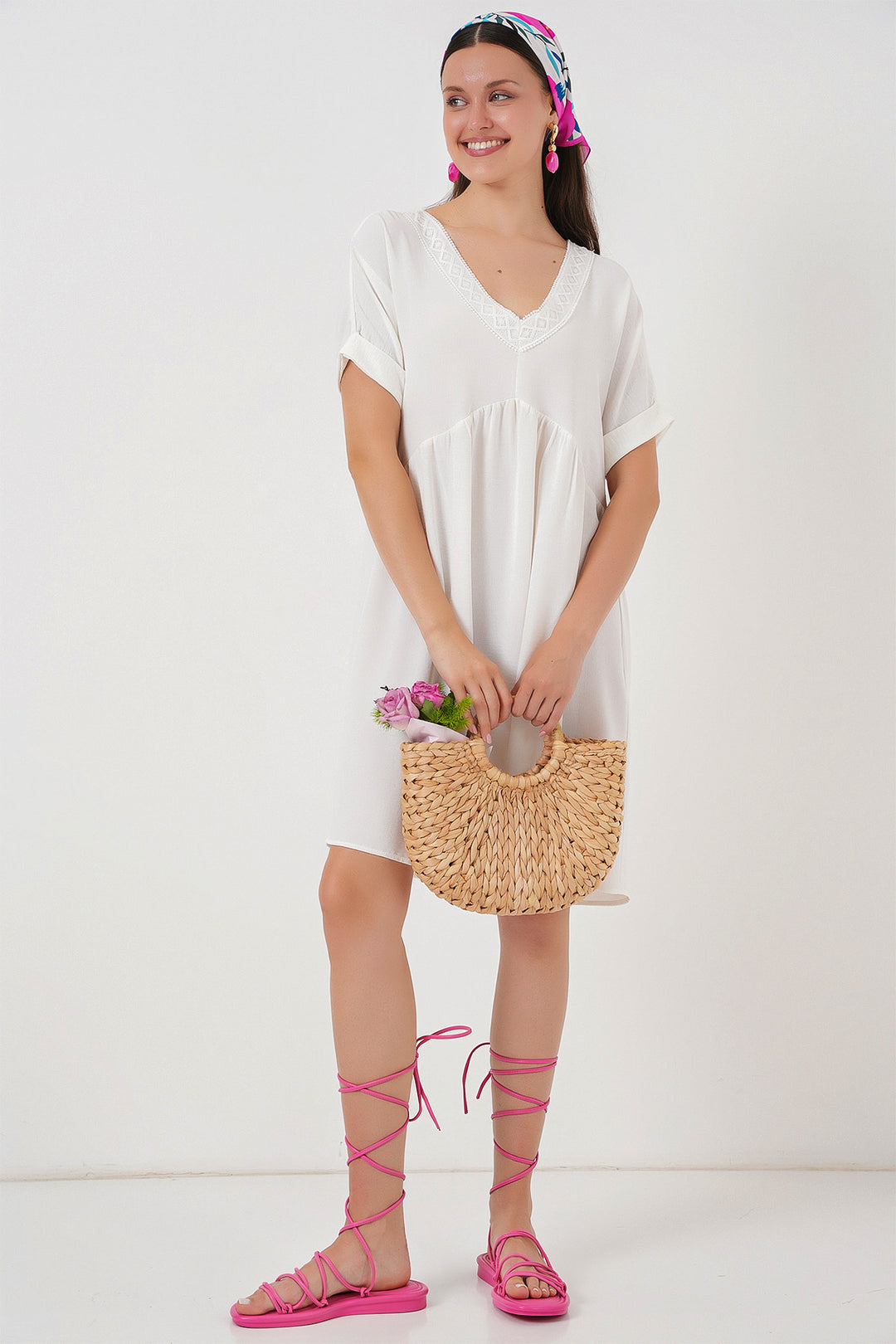 Bigdart Robe à manches courtes en V pour femme 2567 - Blanc