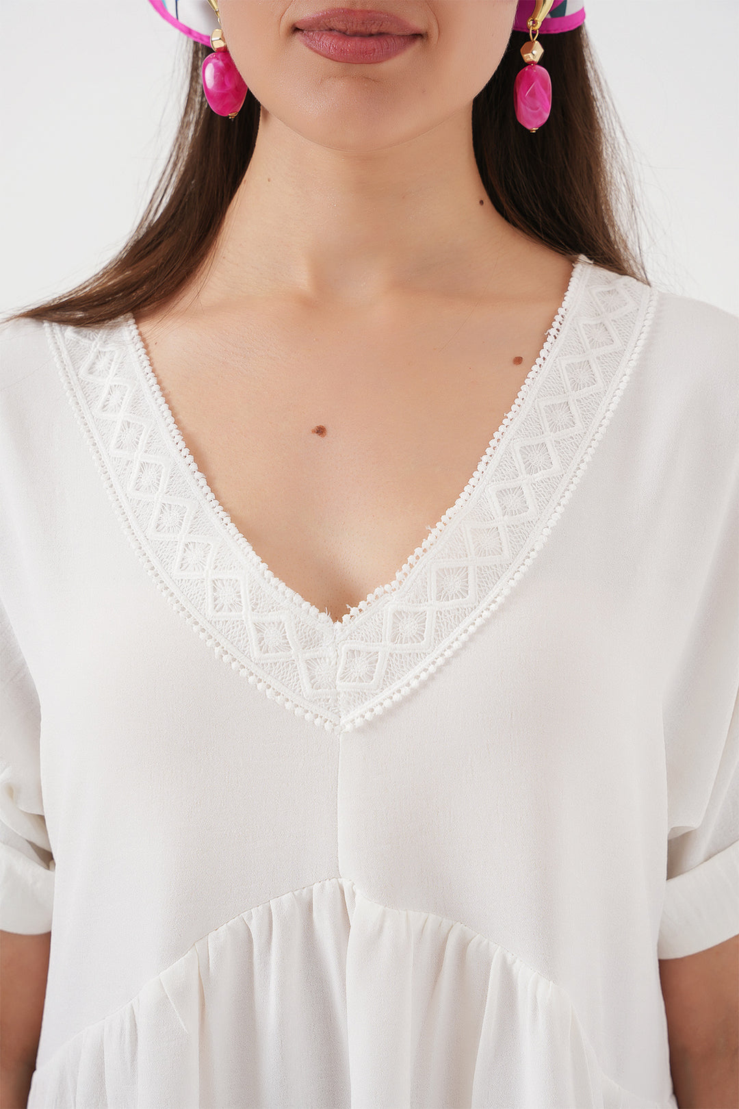 Bigdart Robe à manches courtes en V pour femme 2567 - Blanc