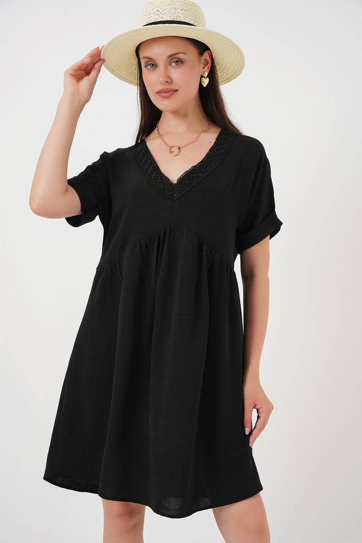 Bigdart Robe à manches courtes en V pour femme 2567 - Noir