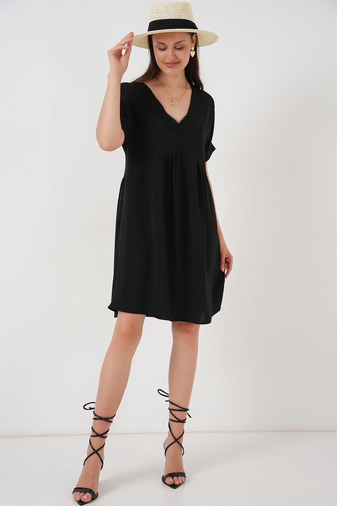Bigdart Robe à manches courtes en V pour femme 2567 - Noir