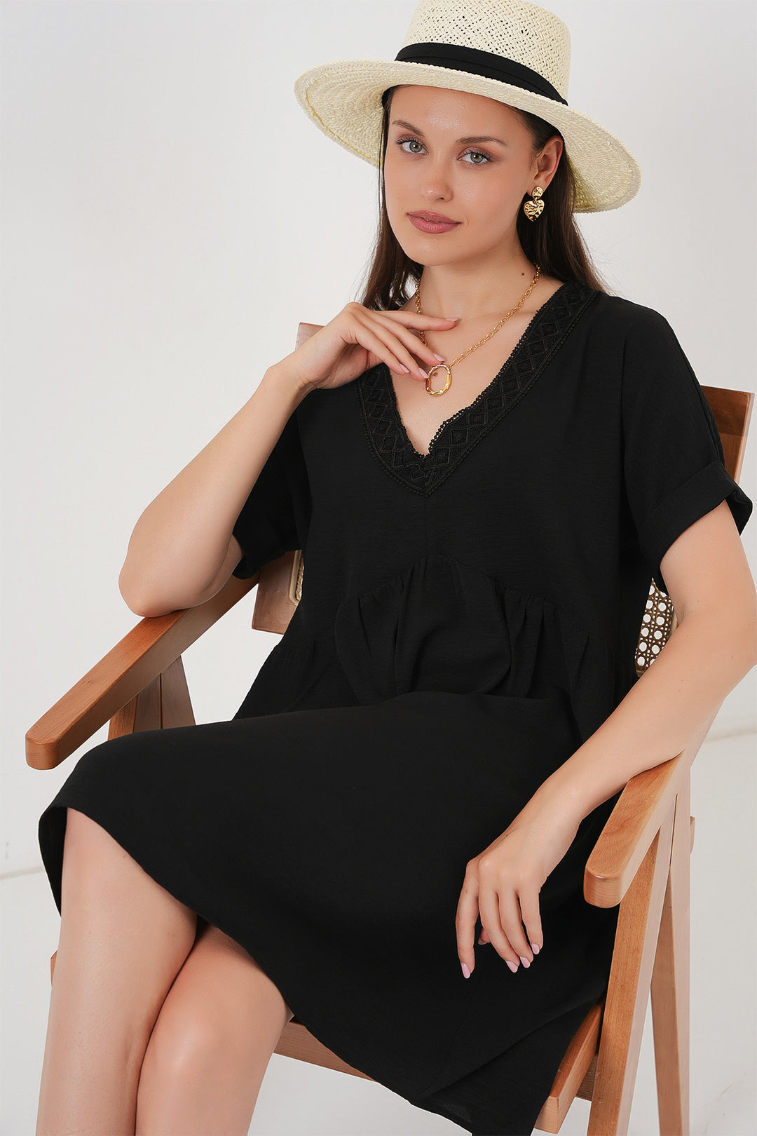 Bigdart Robe à manches courtes en V pour femme 2567 - Noir