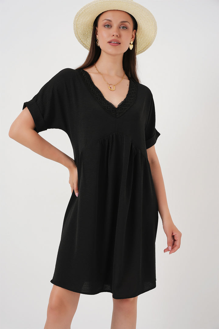 Bigdart Robe à manches courtes en V pour femme 2567 - Noir