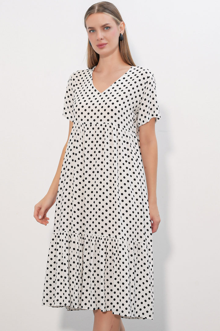 Bigdart Robe Femme à Col en V à Pois 2624 - Blanc