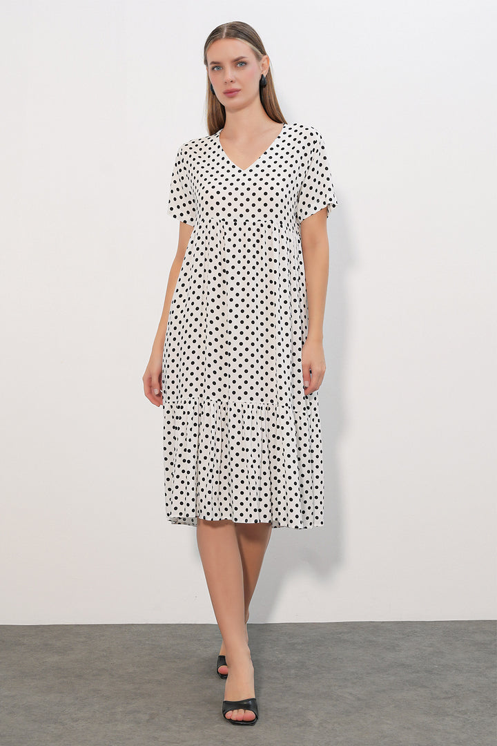 Bigdart Robe Femme à Col en V à Pois 2624 - Blanc