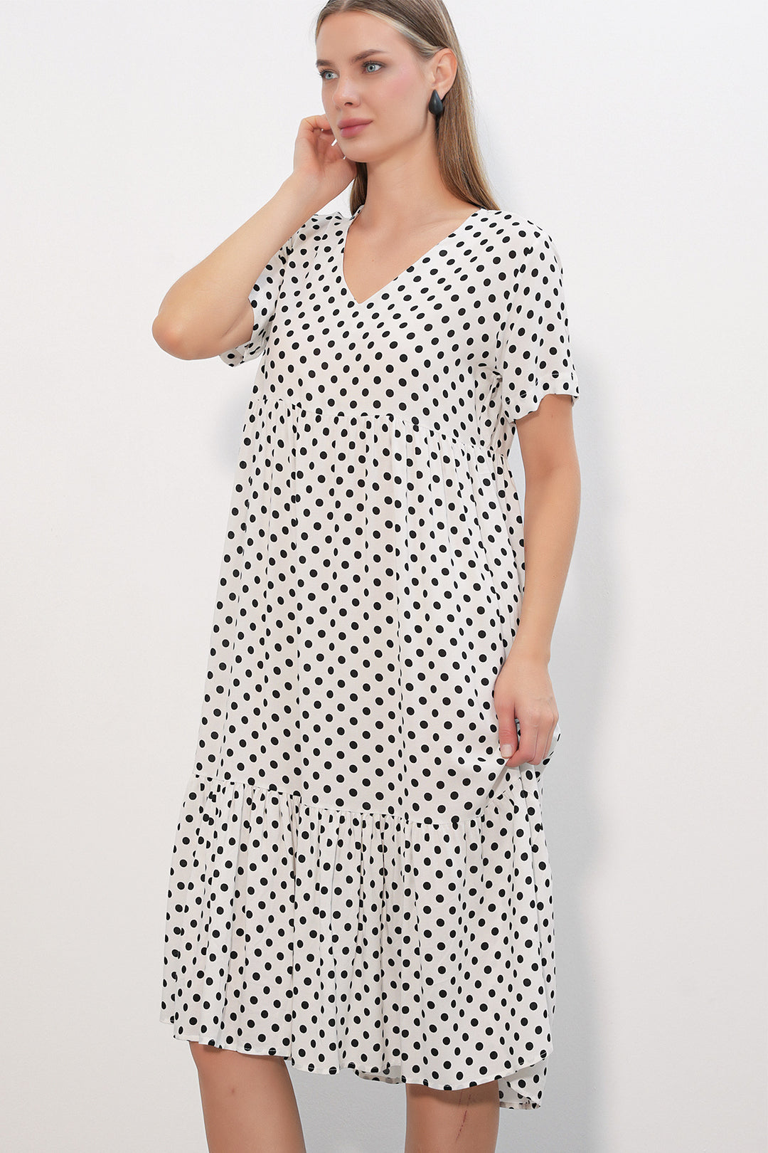 Bigdart Robe Femme à Col en V à Pois 2624 - Blanc