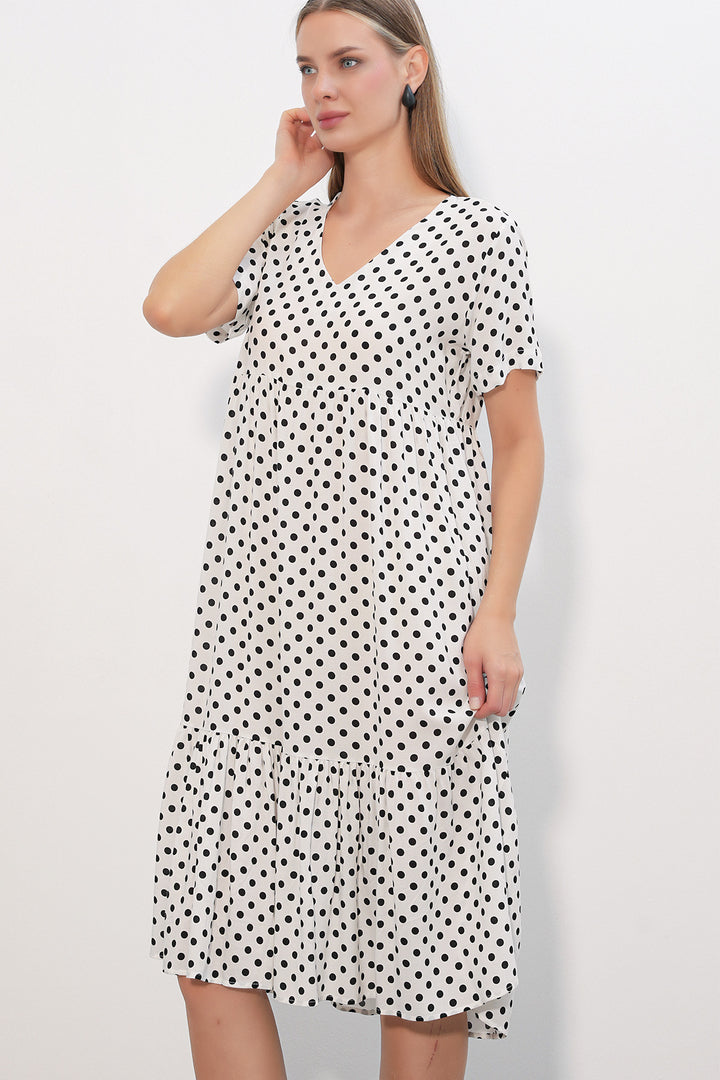Bigdart Robe Femme à Col en V à Pois 2624 - Blanc