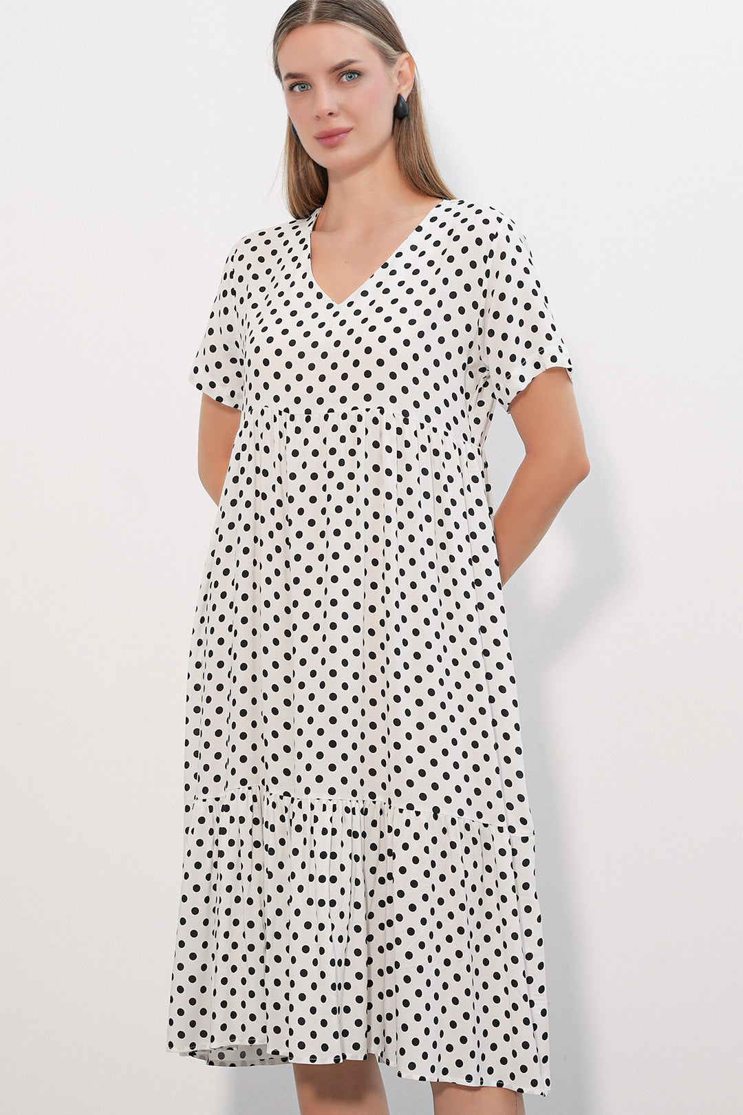 Bigdart Robe Femme à Col en V à Pois 2624 - Blanc