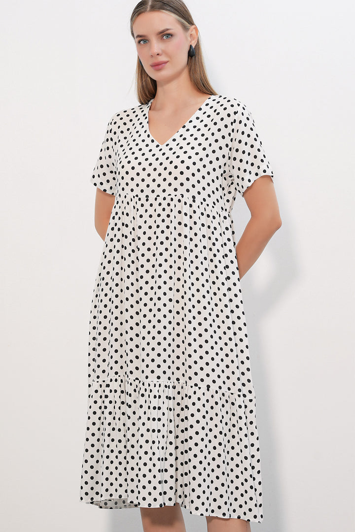 Bigdart Robe Femme à Col en V à Pois 2624 - Blanc