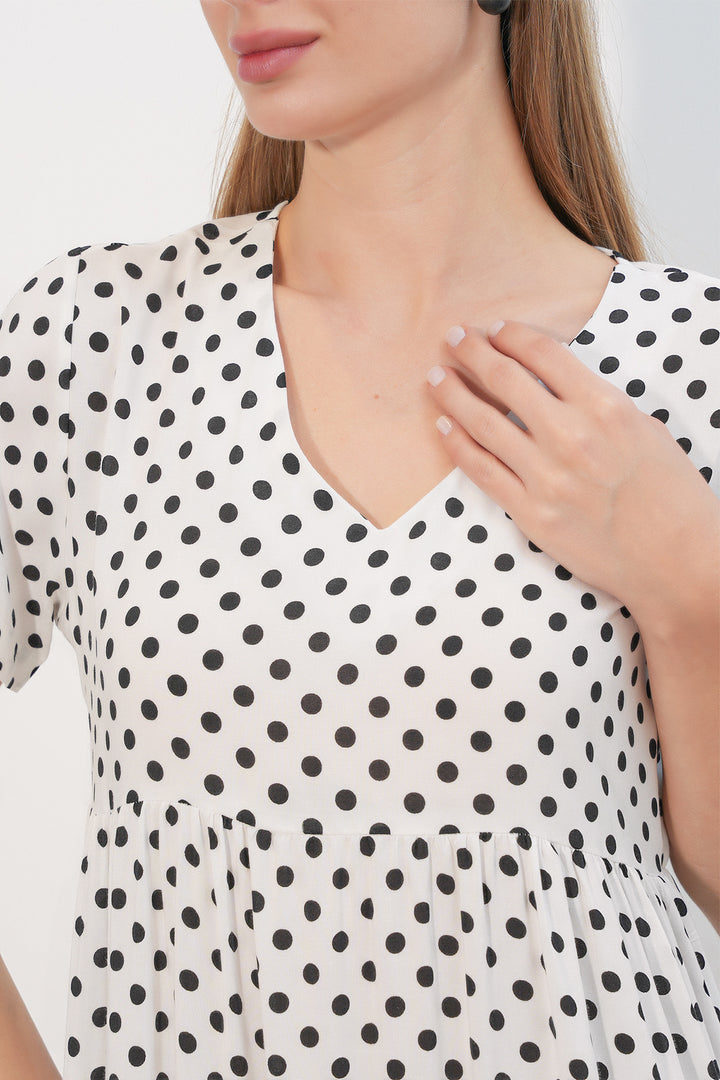 Bigdart Robe Femme à Col en V à Pois 2624 - Blanc