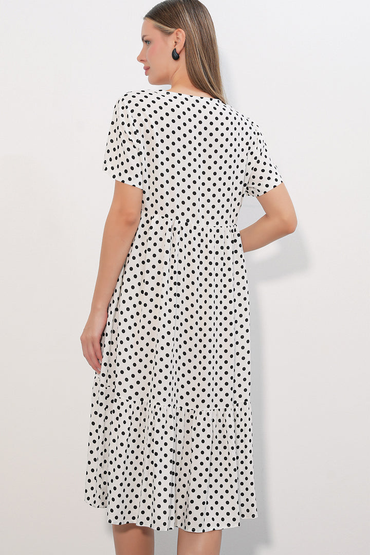Bigdart Robe Femme à Col en V à Pois 2624 - Blanc