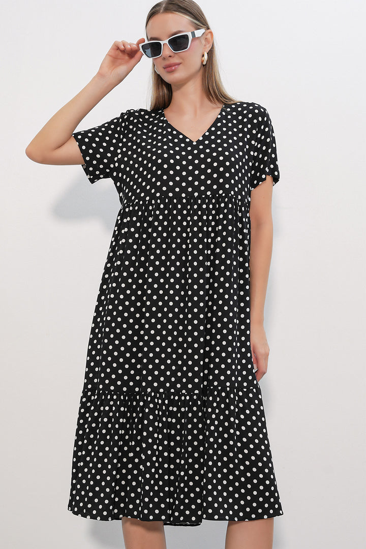 Bigdart Robe Femme à Col en V à Pois 2624 - Noir
