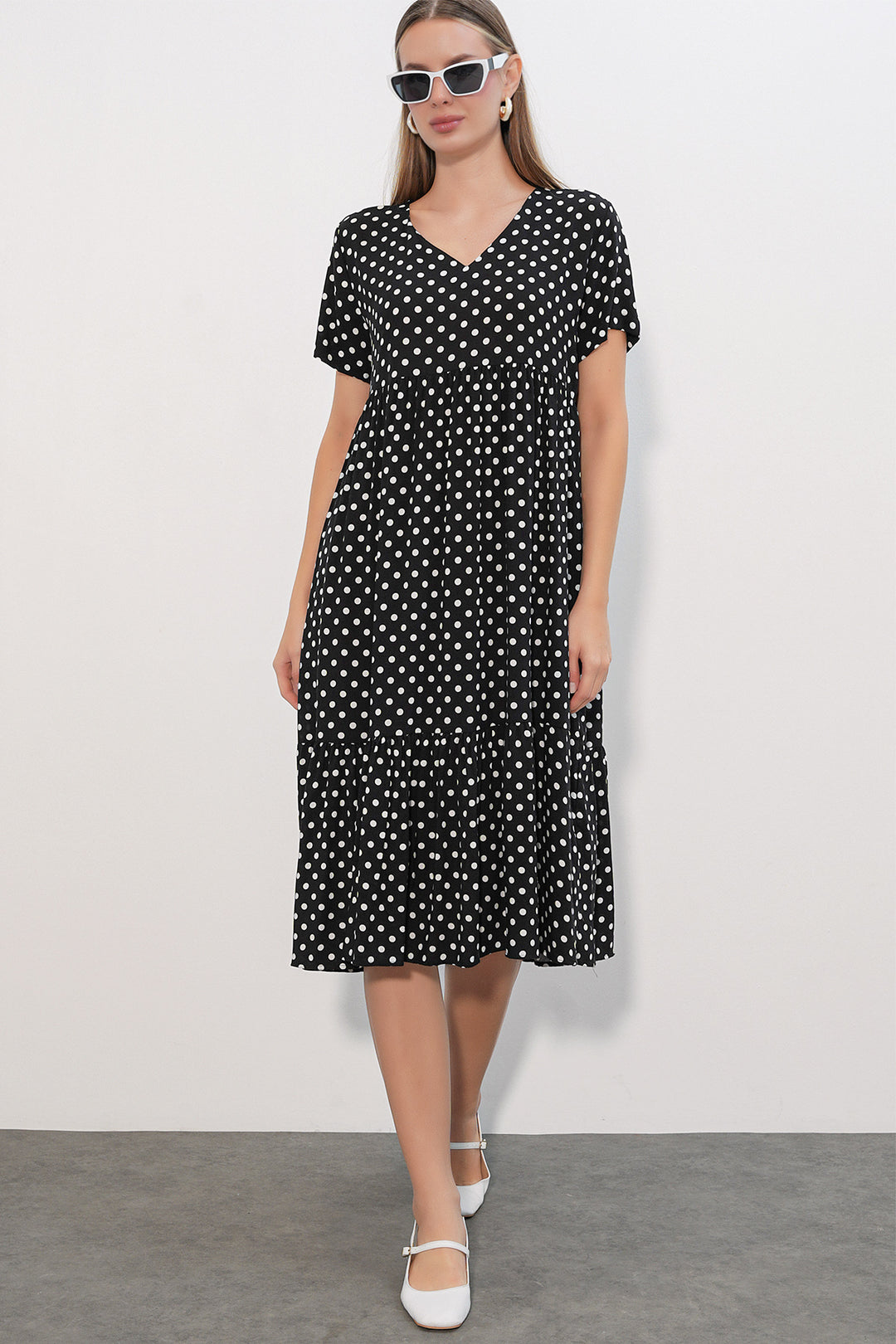 Bigdart Robe Femme à Col en V à Pois 2624 - Noir