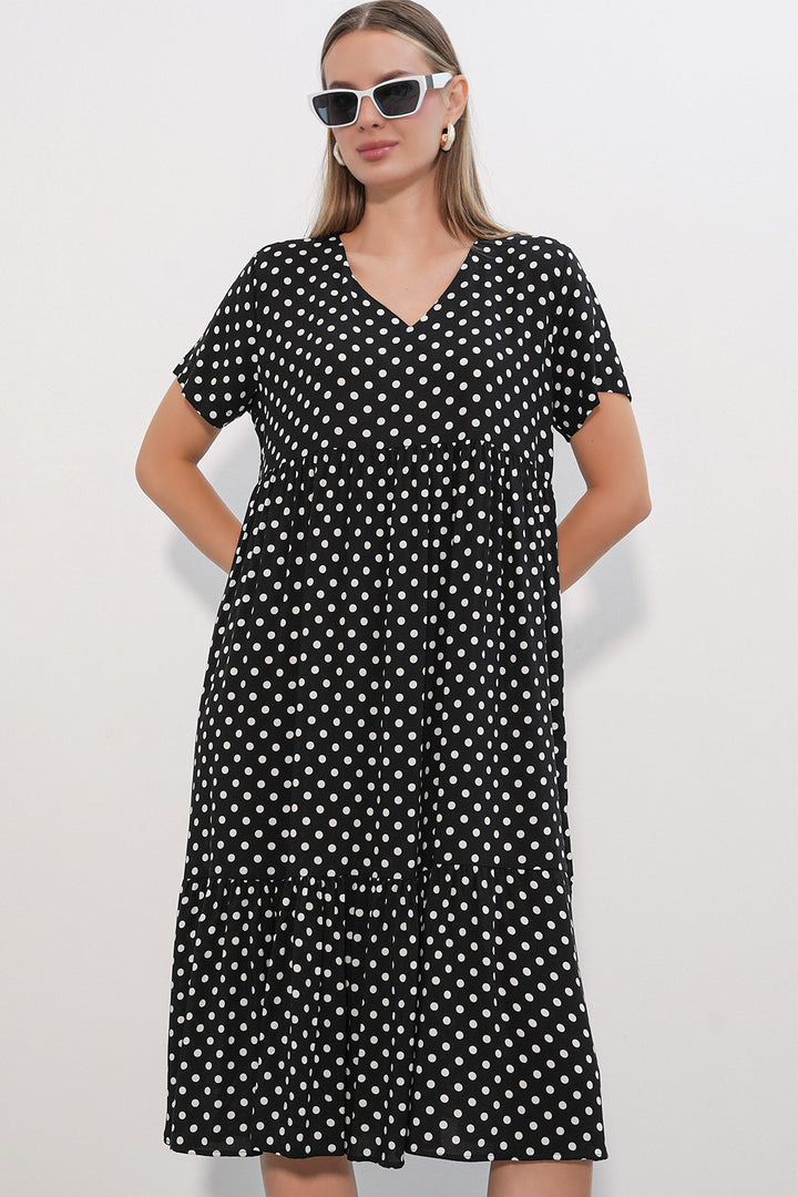 Bigdart Robe Femme à Col en V à Pois 2624 - Noir