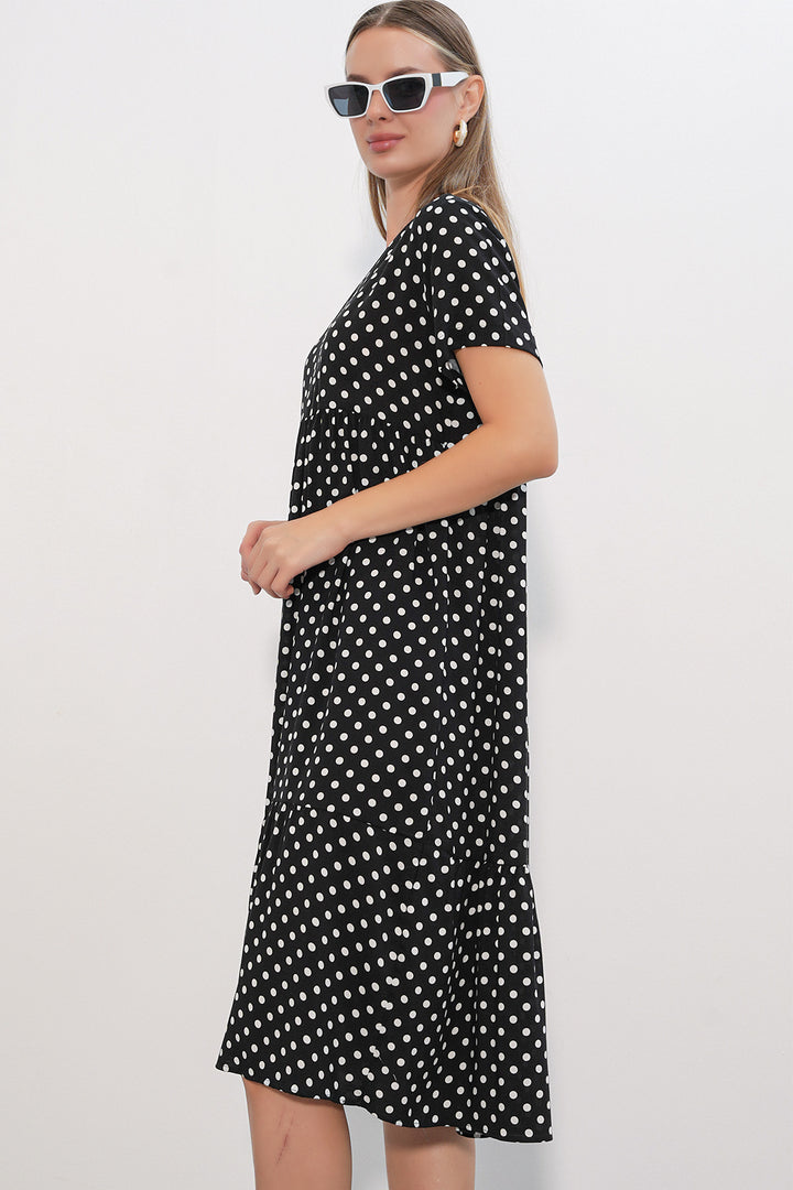 Bigdart Robe Femme à Col en V à Pois 2624 - Noir