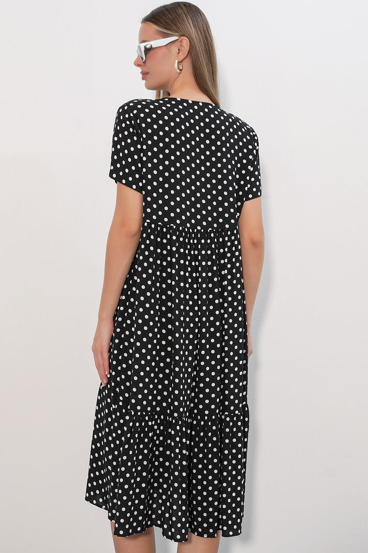 Bigdart Robe Femme à Col en V à Pois 2624 - Noir