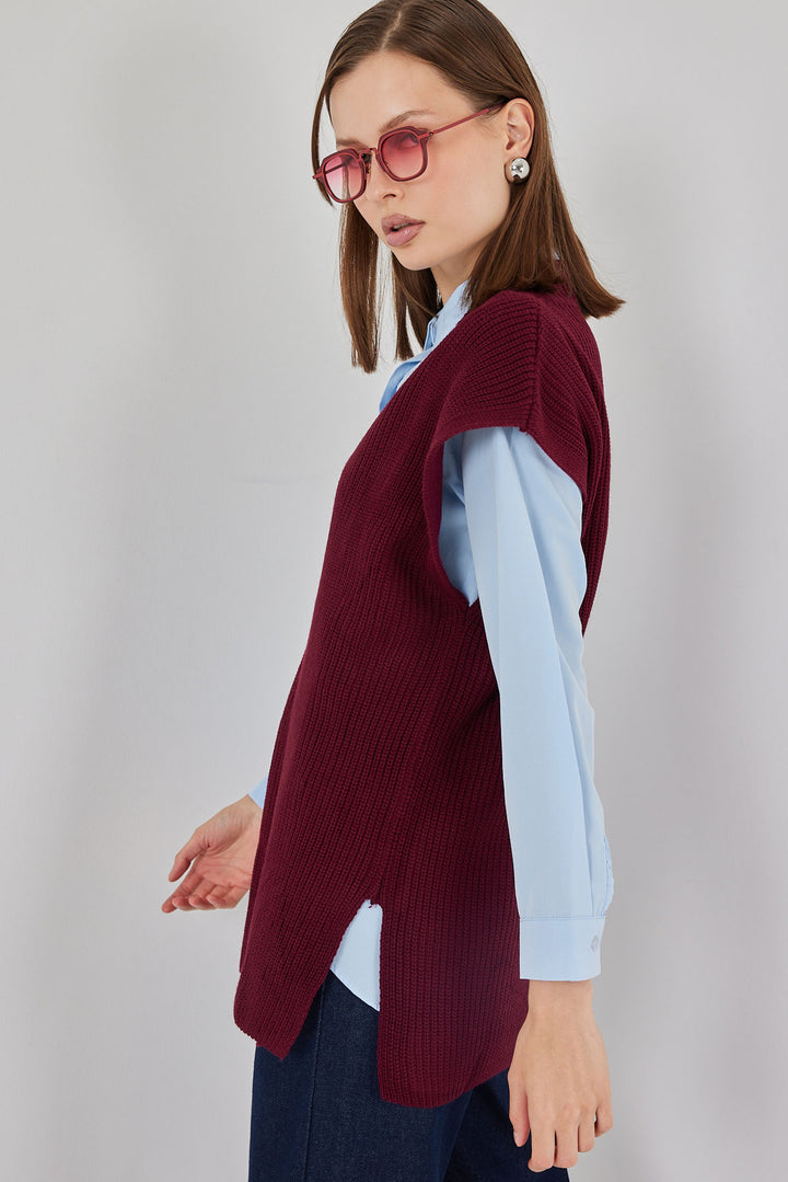 Bigdart Gilet en tricot à col en V pour femme 15925 - Bordeaux