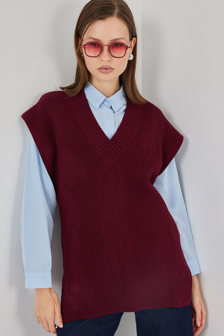 Bigdart Gilet en tricot à col en V pour femme 15925 - Bordeaux