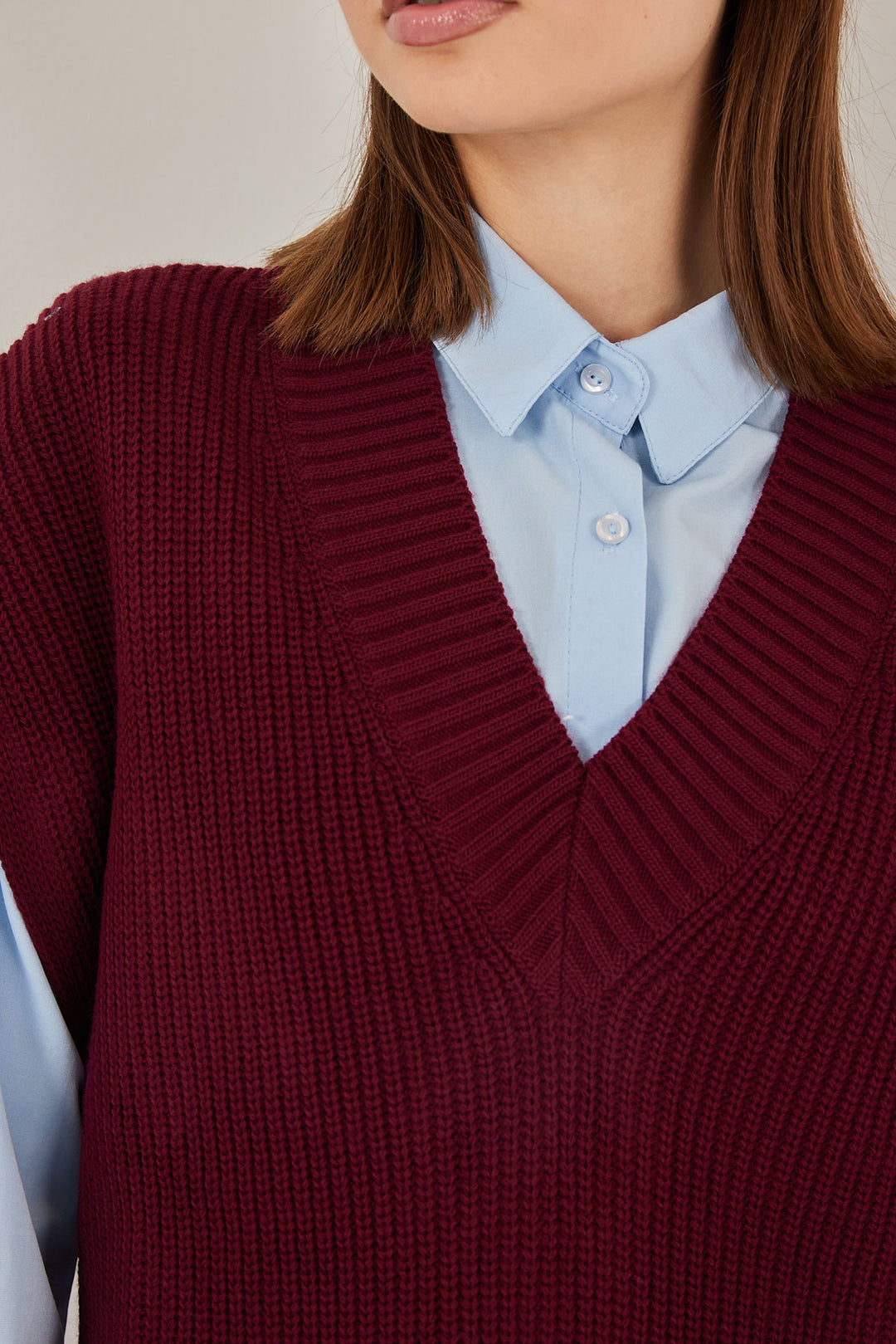 Bigdart Gilet en tricot à col en V pour femme 15925 - Bordeaux