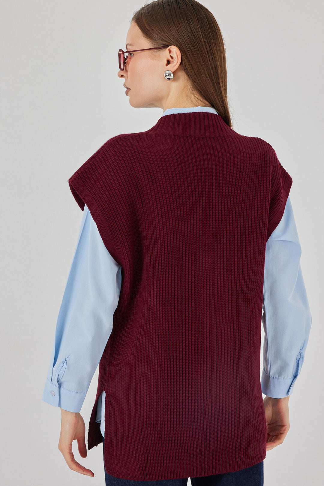 Bigdart Gilet en tricot à col en V pour femme 15925 - Bordeaux