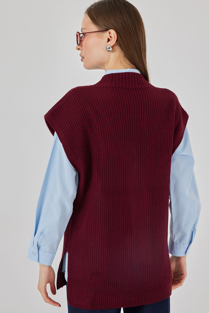 Bigdart Gilet en tricot à col en V pour femme 15925 - Bordeaux