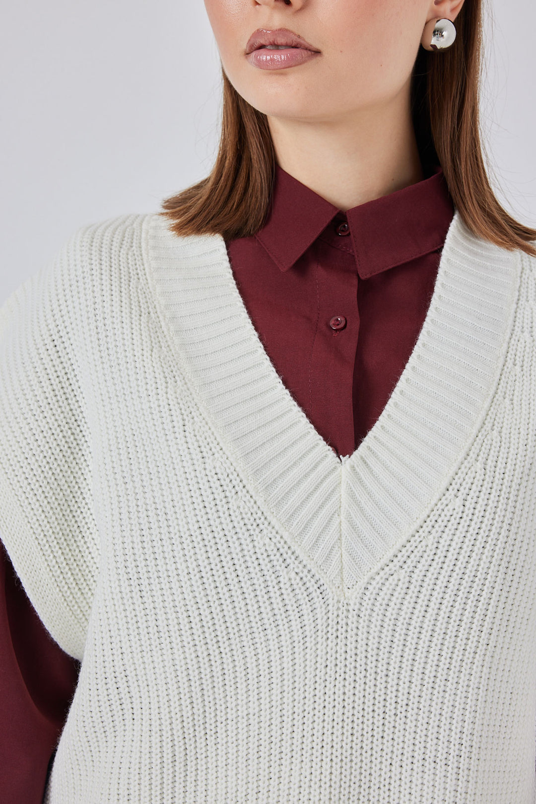 Bigdart Gilet en Tricot à Col en V Femme 15925 - Écru