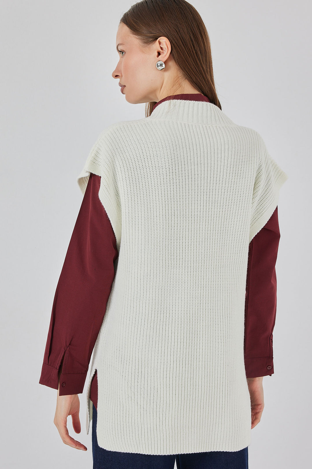 Bigdart Gilet en Tricot à Col en V Femme 15925 - Écru